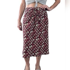 Vintage La Belle Midi Skirt Geometric Plaid Print Lace Up Front Size 5